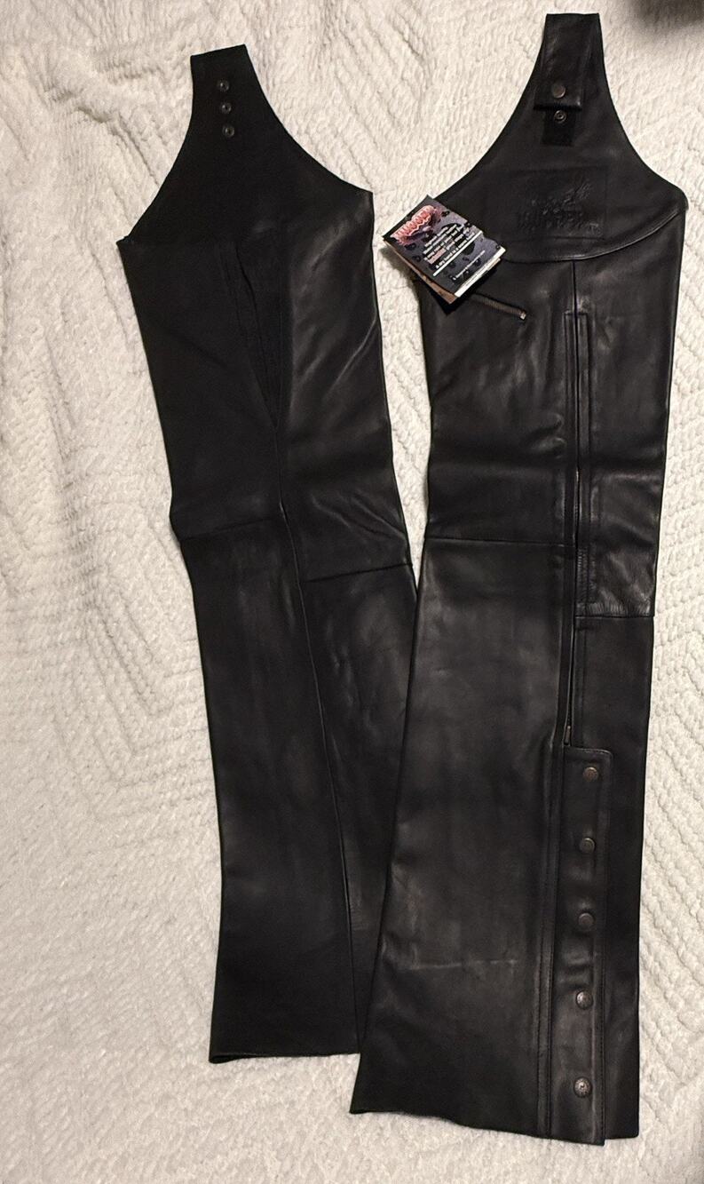 Leather Hugger Genuine Biker Medium 2PIECE SINGLE Separate Chap Set. NWT